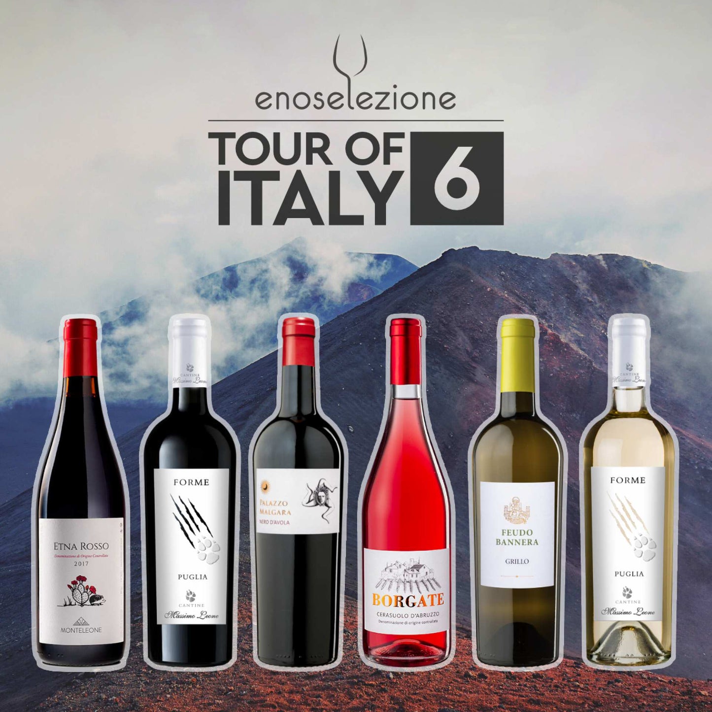 Tasting Set Tour of Italy #6 Etna Rosso Doc Nero D'Avola Sicilia Doc Grillo Sicilia Doc Cerasuolo d'Abruzzo Doc Puglia IGT