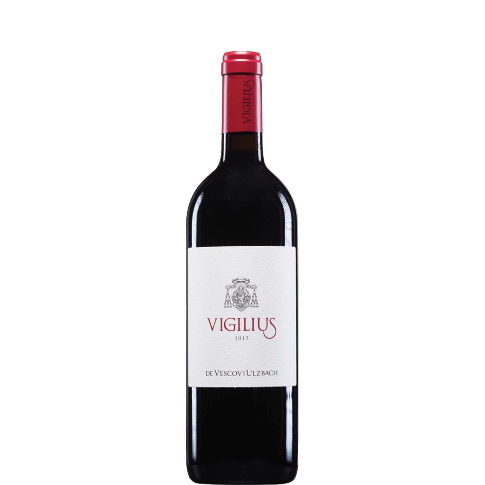 De Vescovi Ulzbach Teroldego Vigilius vino rosso trentino su sfondo bianco